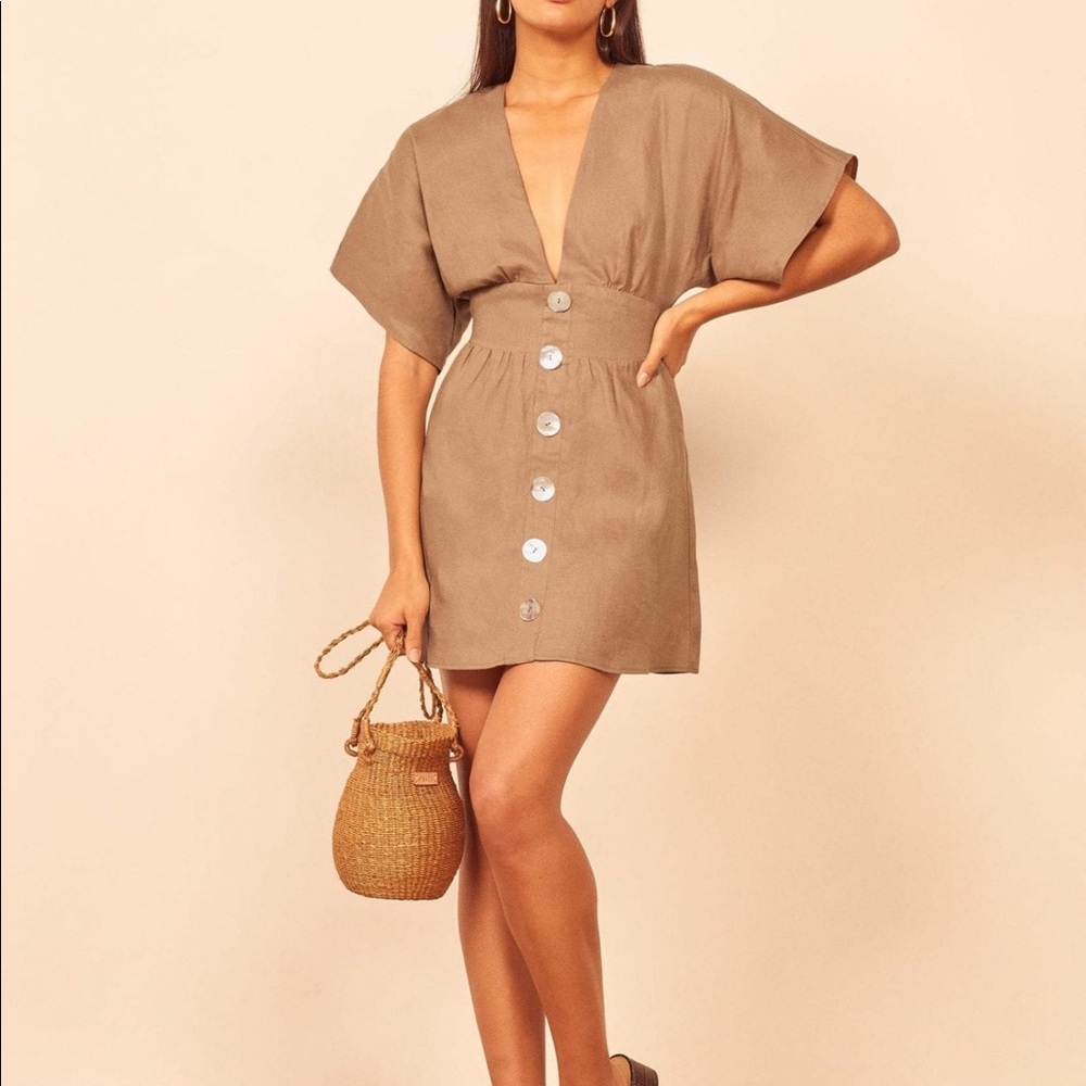 Reformation Ty Dress in khaki